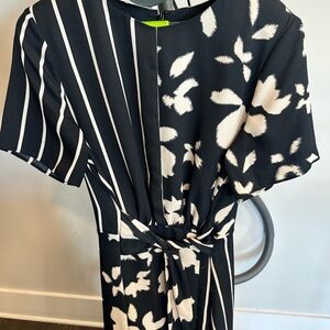 Ann Taylor Black and White Patterned Midi Dress